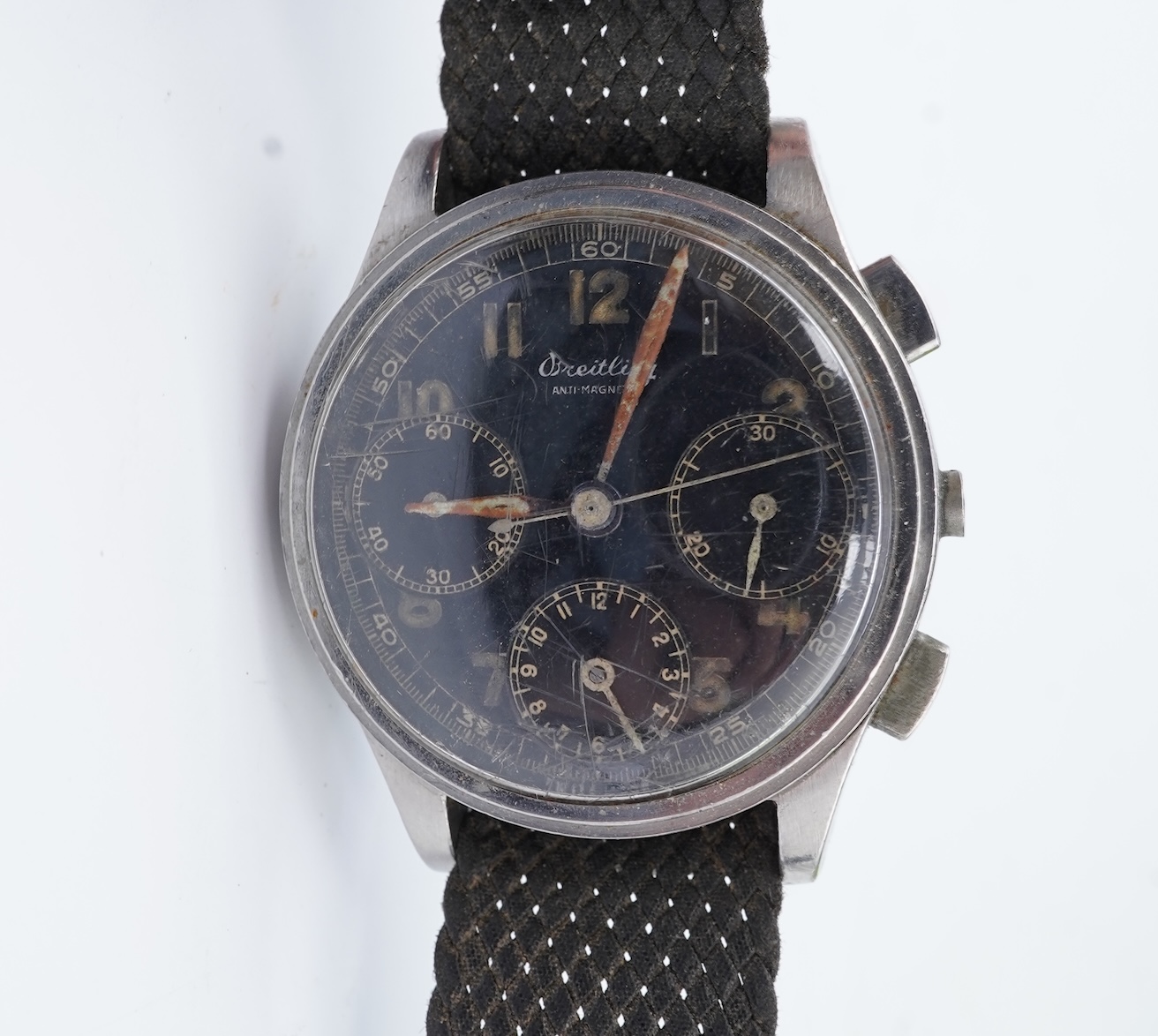 A gentleman's 1950s? steel Breitling Anti-Magnetic chronograph manual wind wrist watch